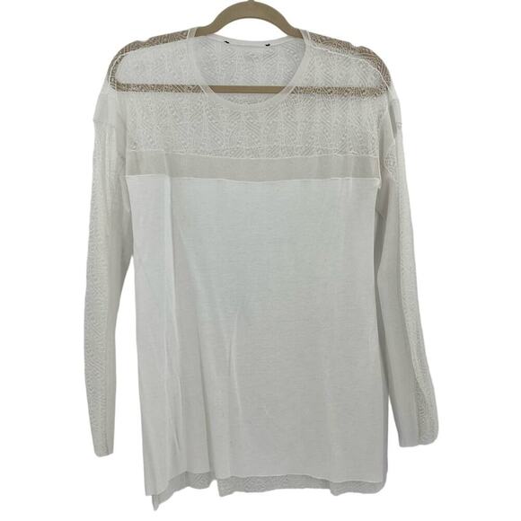 BCBGMAXAZRIA Lace Mesh Blouse White Long Sleeve Sheer Pullover Scoop Neck Small - Picture 2 of 8